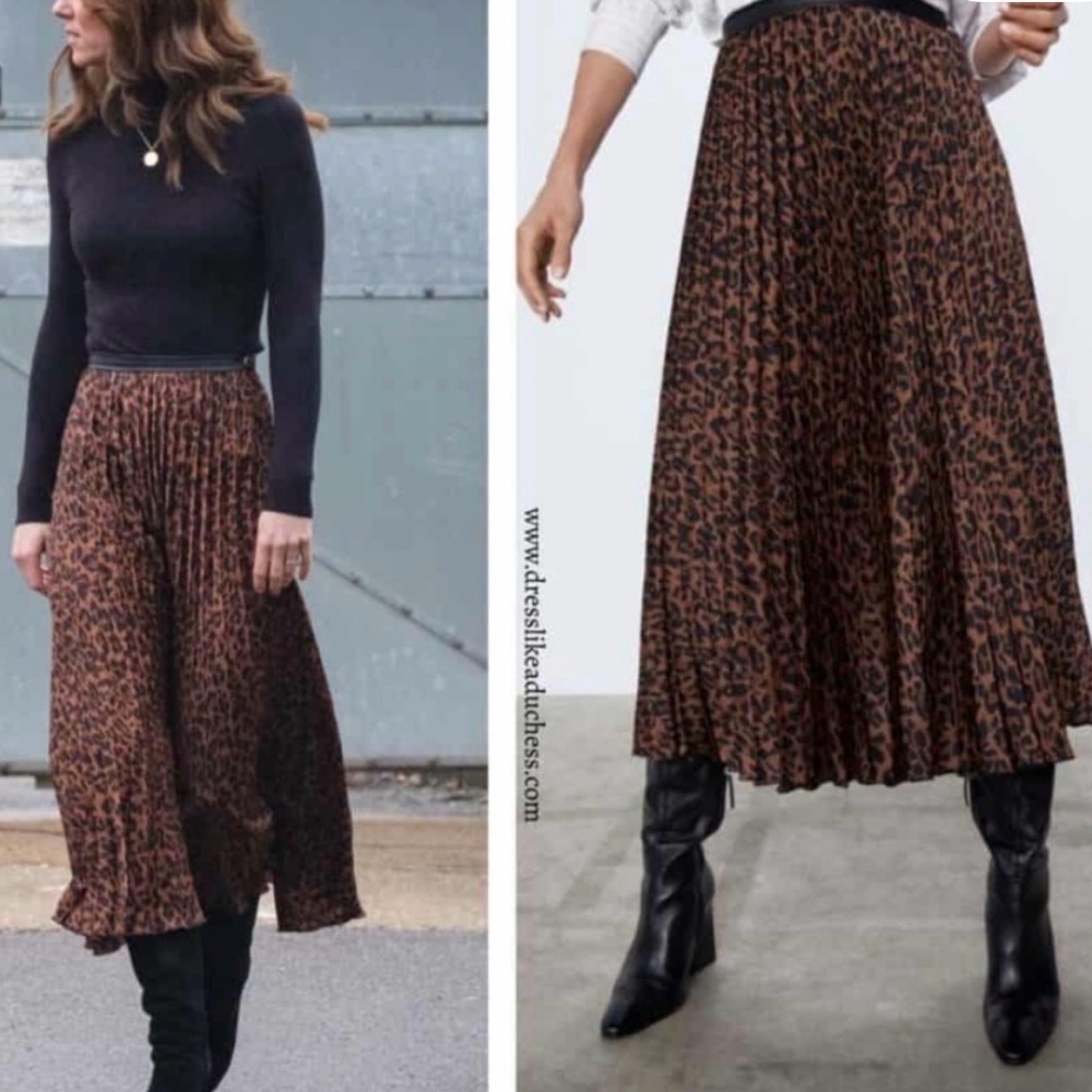 Zara Leopard Print Pleated Skirt